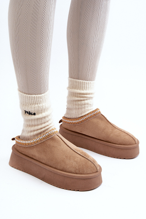 Slippers with Thick Sole in Beige Eco Suede Sylva