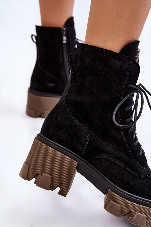 Women's Suede Warm Trapper Boots Black Rehin