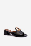 Elegant Women's Sandals with Low Heel and Gold Decoration Black Uzimila