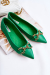 Women's Leather Ballerinas In Spitz With Decoration Green Carlos