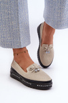 Shiny Women's Leather Loafers on Platform S.Barski LR400 Golden
