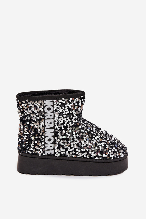 Women's Snow Boots on Platform Decorated with Sequins Black Silver Silmo