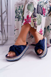 Women's Flip-Flops With Doodles Thick Soles Navy Blue Milady