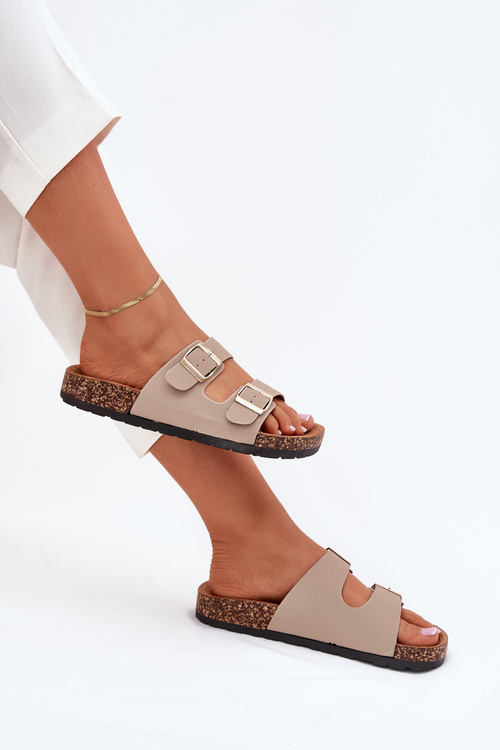 Women's Slip-On Sandals On Cork Sole Beige Cortina
