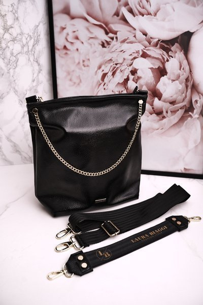 Torebka Damska Z Odpinanymi Paskami LAURA BIAGGI Lakierowana Czarna