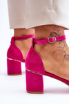 Suede High Heel Sandals With Decorative Braids Fuchsia Azela