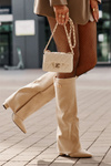 Women's Eco Suede Boots With Rolled Top On Heel Beige Bralise