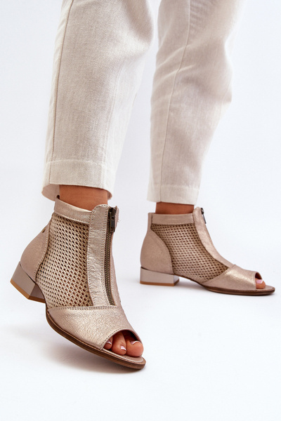 Botki Skórzane Odkryte Palce Płaski Obcas Złote Maciejka 06413-25