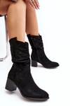 Women's ankle boots with ruffled shaft and block heel black Shavy