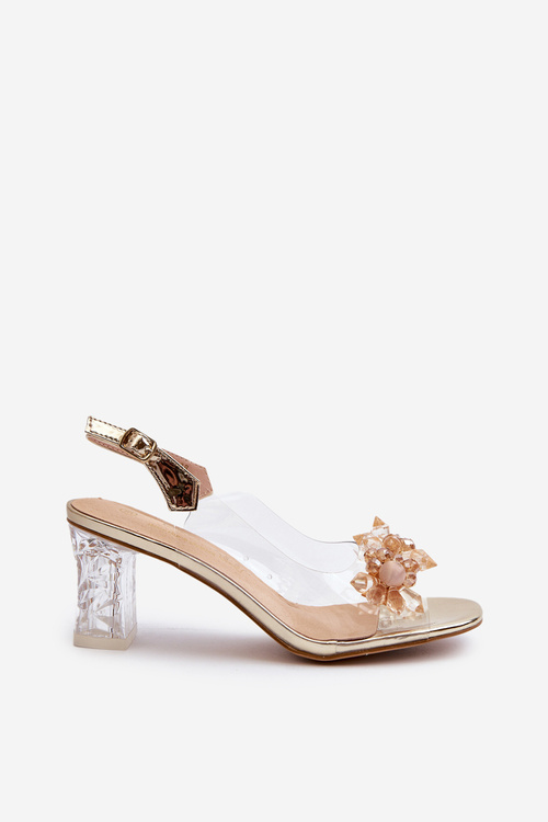 Transparent sandals on a stiletto with golden ornaments D&A MR38-D1