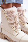 Leather Women's Boots With Faux Fur Light Beige Lewski 3296