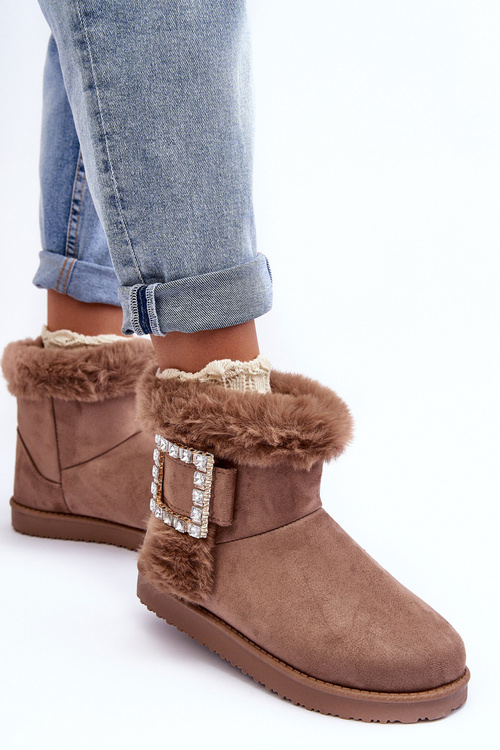 Faux Fur-Lined Clasp Snow Boots Dark Beige Dulca