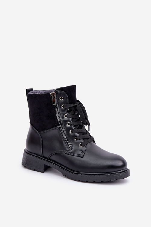 Botki Ocieplane Futerkiem Na Płaskim Obcasie Czarne Naoise