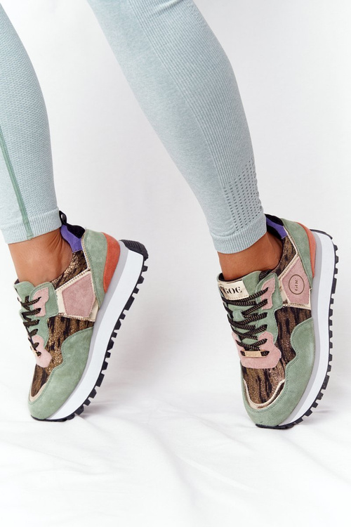 Zamszowe Sportowe Buty Na Platformie GOE HH2N4002 Zielono-Złote