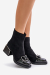 Elegant Women's Heeled Ankle Boots With Decoration Black MR880-127