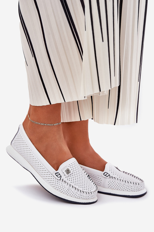 Damskie Mokasyny Z Naturalnej Skóry Białe S.Barski LR51-673