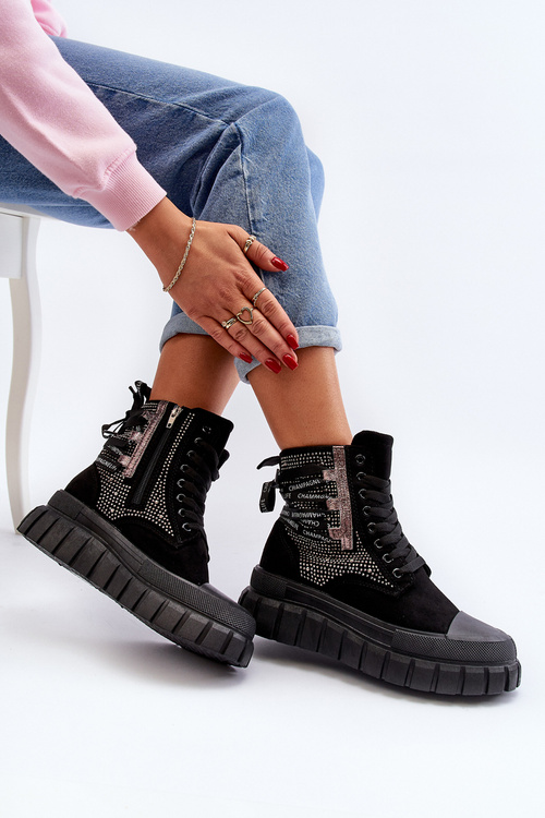 Trampki Damskie Wysokie Masywna Platforma Czarne Wonise EV-337