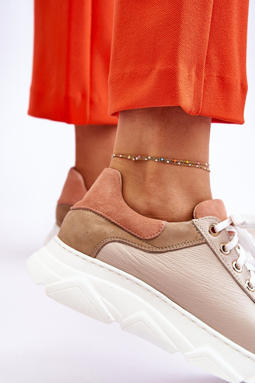 Comfortable Leather Platform Sneakers Beige Alisane