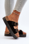 Women's Platform Sandals with Buckles Black