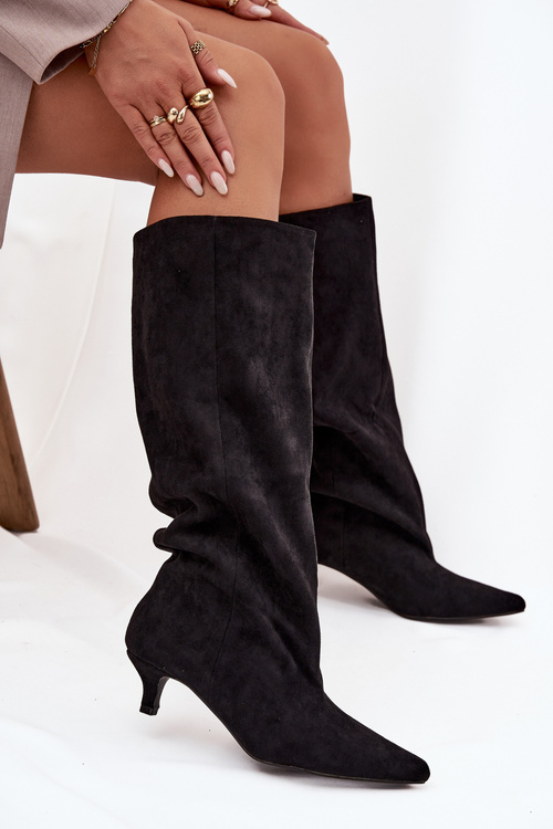 Women's Boots With Heel From Eco Suede Black Pheona