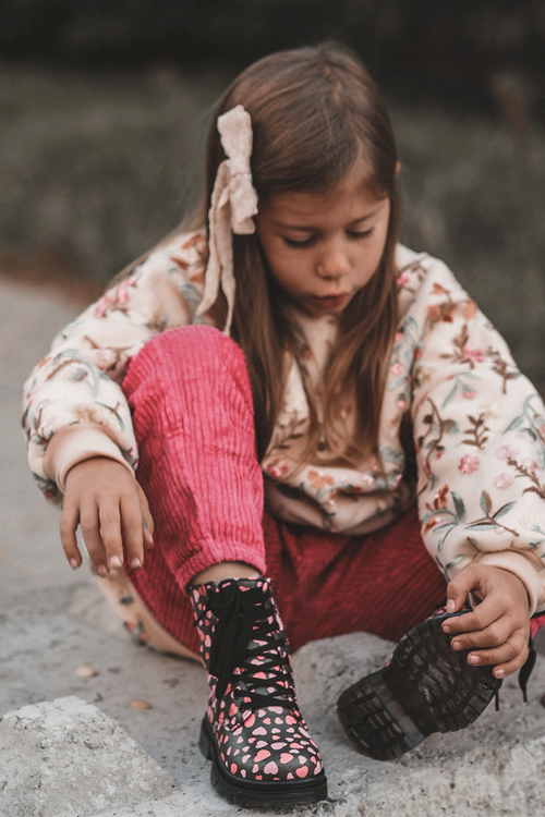 Kids' Lined Boots with Zipper Black-Pink Dolida