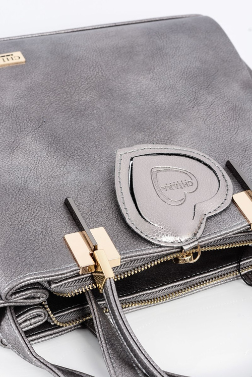 Large Silver Women's Handbag + Sachet + Mirror POLAND