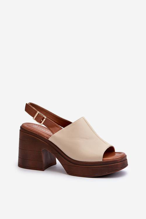 Elegant Women's Sandals in Beige Eco Leather on Block Heel Vattima