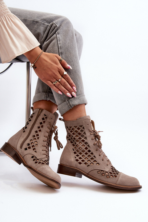 Openwork Leather Boots Zazoo 2695 Beige