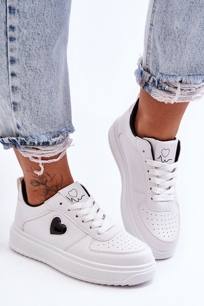 Buty Sportowe Klasyczne Serduszko Biało-Czarne Amore S22-03