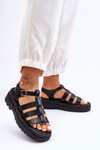 Leather Sandals With Stripes Black Colet
