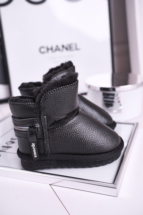 Children's Snow Boots With Fur Black Let It Snow