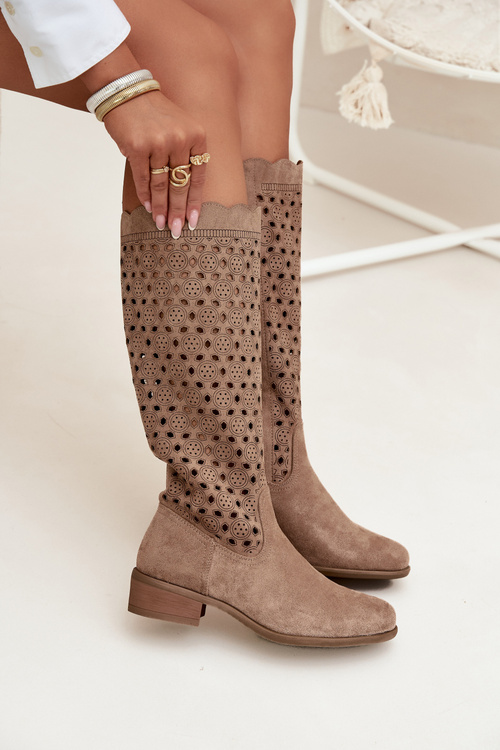 Women's Low Heel Boots with Openwork Pattern Beige Marcelline