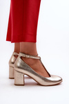 Faux Leather Pumps on Block Heel Gold Raniyah