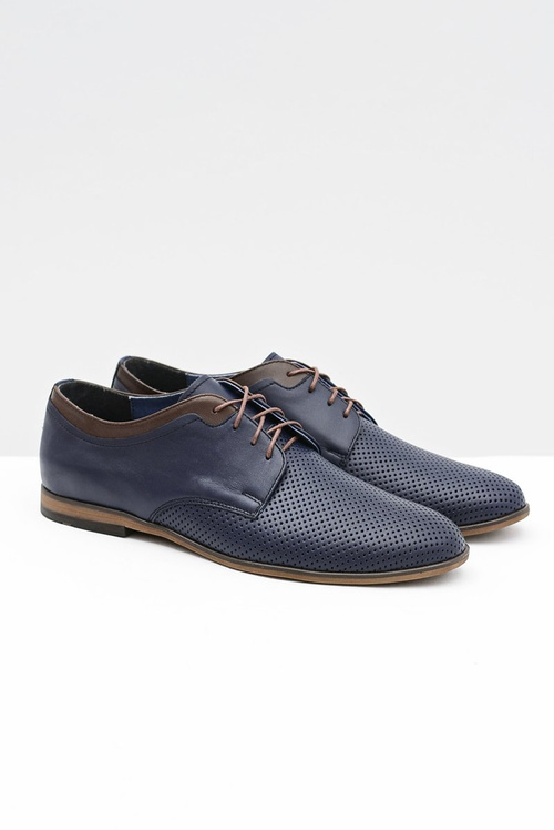 Openwork Men's Leather Semi Shoes Ettore Navy Blue