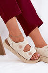 Women's Sandals With Decorative Details On Velcro Beige Zoliner
