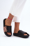 Women's Lightweight Foam Slippers Bear Motif Black Parisso