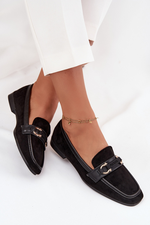 Loafers Women's Moccasins With Decorative Element Black Evelora