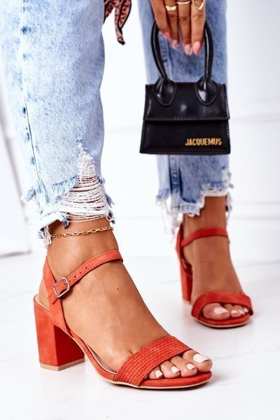 Suede High Heel Sandals Orange Vanessa