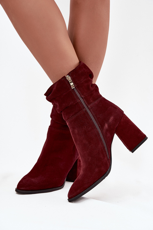 Ankle boots made of natural suede lined with a wedge with ruching Zazoo 4216 Bordeaux