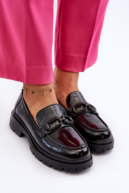 Women's Black Patent Leather Moccasins Imbleria