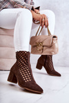 Suede Openwork Boots On High Heel Nicole 2638 Dark brown