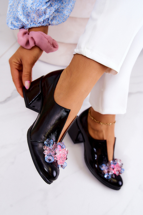 Leather Smooth Shoes With Decoration Black Delaver