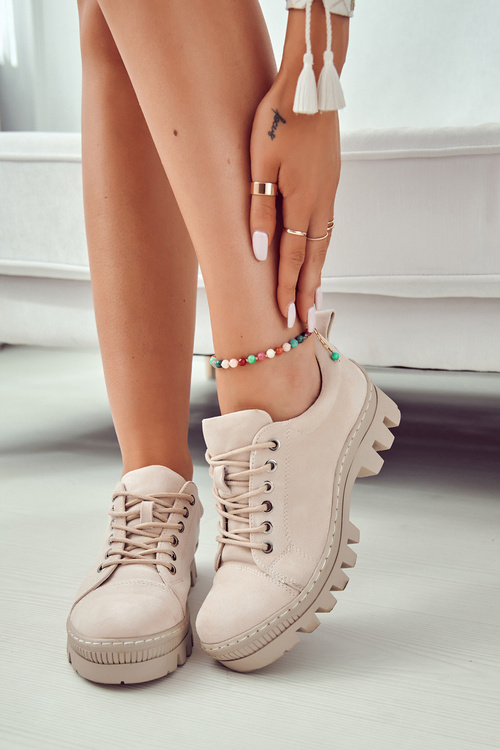 Women's Suede Shoes Tied Beige Mayson