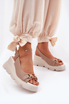 Leather Women's Wedge and Platform Sandals with Decoration Artiker 56C2208 Dark Beige