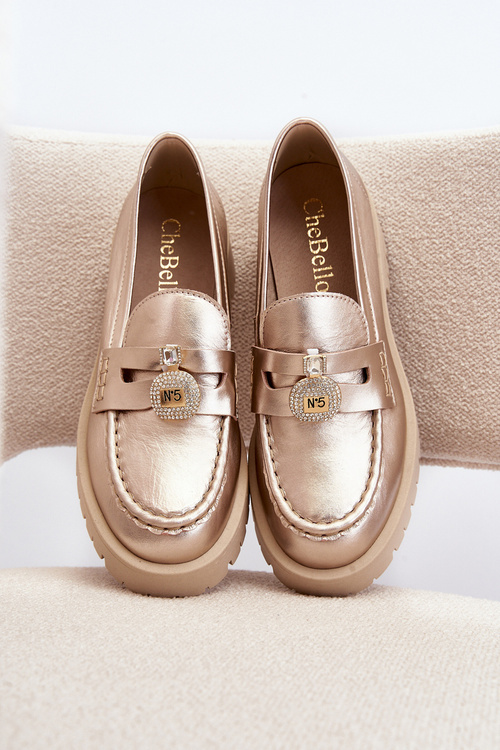 Leather Loafers with CheBello 4291 Gold Decoration