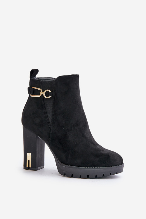 Botki Damskie Eko Zamszowe Wysoki Obcas Słupek Ocieplane Terisanna