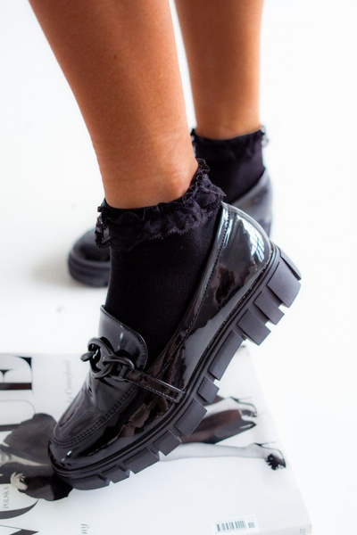 Damskie Bawełniane Skarpetki Z Koronką Czarne