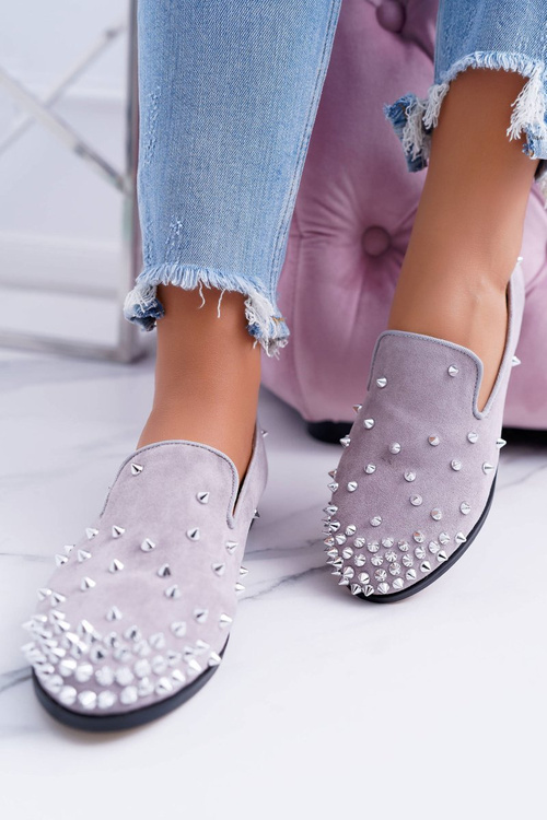 Ballerinas Women's Lu Boo Grey Suede Lords with Studs Odessa