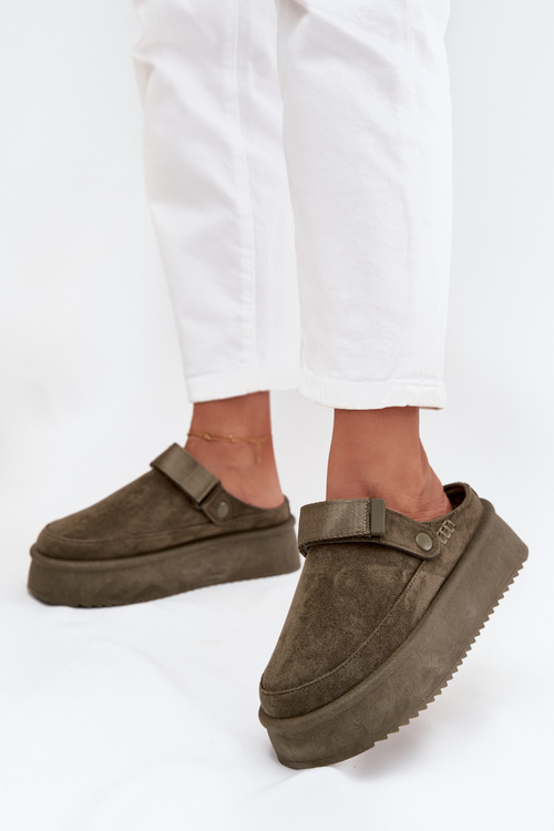 Damskie Śniegowce Eko Zamszowe Platforma Rzep Ciemnozielone Jorielle