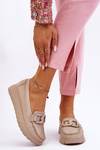 Zazoo 10141 Leather Platform Loafers with Decoration Beige